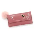 Élégant portefeuille long mauve avec papillon et pompon en fourrure rose douce - Rose rouge
