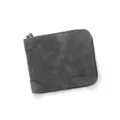 Portefeuille court MenBense gris pour hommes avec fermeture éclair et texture en suède - Style D5503 / Gris foncé