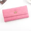 Fashionable pink long wallet for women featuring a golden crown and quilted pattern - Cherry Pink (87#)