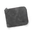 MenBense grey frosted leather men's short wallet with zipper closure and embossed logo - Frosted Texture Style (D5503) / Dark Gray