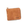 Portefeuille court pour homme en texture suédine marron classique avec fermeture éclair - Style D5503 / Marron