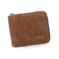 Men's short zipper wallet in brown textured leather with casual style - Litchi Texture Style (D5504) / Light Brown