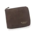 Portefeuille court MenBense en cuir marron mat pour homme avec fermeture éclair chic - Style de Texture Litchi (D5504) / Café Foncé