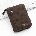 Premium men's brown matte leather zip-around wallet featuring gold foil MenBense logo - Dark Coffee