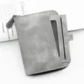Premium gray frosted leather men's short wallet with unique pull-out card slot design - Light Gray