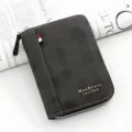 Men's short zipper wallet in dark gray frosted leather with gold logo - Black