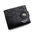 Stilvolle schwarze kurze Herrenbrieftasche mit Steinstruktur und Magnetverschluss - Steinmuster Magnetverschluss Brieftasche (B3005-5) / Schwarz