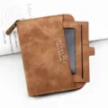 Brown frosted men's short wallet with pull-out card holder and secure zipper pouch - Brown