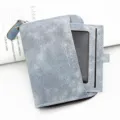 Blue frosted short wallet for men featuring a detachable card holder and zipper closure - Blue