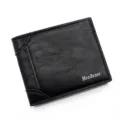Classic black men's short bifold wallet with MenBense logo and leather texture design - Classic Frosted Style (2024-4) / Black