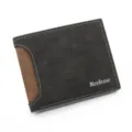 Fashionable men's short bifold PU leather wallet in dark grey and brown color design - Business Casual Style (2024-2) / Black