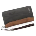 Long portefeuille en cuir PU pour hommes avec fermeture éclair et dragonne gris et marron - Style 2023-1 Cousu / Noir