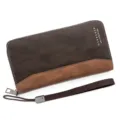 Élégant portefeuille long bicolore pour homme en cuir PU marron avec dragonne pratique - Style 2023-1 Cousu / Café Foncé