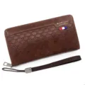 Élégant portefeuille long pour homme MenBense marron avec texture gaufrée et dragonne - Style Gauffré (2023-3) / Café Foncé