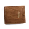 MenBense brown leather short wallet for men with multi-card slots and embossed logo - Tan