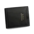 Classic black MenBense short leather bifold wallet with convenient exterior card slot - Black
