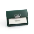 Elegant dark green and cream trifold short wallet for women with cat ear clasp detail - Green
