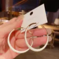 Minimalist gold-plated hoop earrings with white enamel finish and S925 silver posts. - Large Round Enamel Style (E1812) / Gold White
