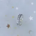 Close-up of minimalist open ring with chain texture and blue cubic zirconia - Adjustable Open / Double-layer Woven Chain Rhinestone Style (J0025) / Antique Silver/Blue