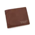 Classic brown leather men's short bifold wallet with unique reinforced corner details - Hinge 3-Fold Style (D331-2) / Light Brown