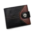 Herren-Bifold-Geldbörse aus schwarz-braunem Narbenleder mit Magnet-Druckknopf - Schwarz