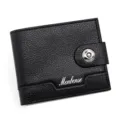 Cartera corta clásica para hombre en color negro con cierre magnético y piel texturizada - Cartera Corta con Hebilla Magnética (B3004-17) / Negro