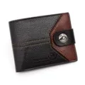 Kurzes Herren-Patchwork-Portemonnaie aus schwarzem und braunem Leder mit Magnetverschluss - Dunkelbraun