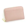 Porte-cartes accordéon rose élégant à motif litchi avec fermeture éclair dorée - Rose