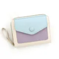 Petit portefeuille femme tricolore bleu, lavande et crème avec dragonne de poignet - Bleu (R686-3)