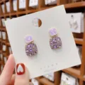 Elegant purple square rhinestone stud earrings displayed on white jewelry card holder - Purple Square Geometric Style (E0083)