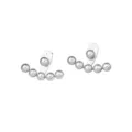 Minimalist silver metallic plated sphere ear jacket earrings for women with curved bar. - Simple Round Bead Combination Style (E1429) / Silver (E1429)