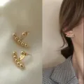 Elegant gold-plated multi-bead curved stud earrings for women with minimalist style - Arc Multi-Bead Style (E1429) / Gold (E1429)