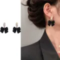 Elegant matte black bow earrings with sparkling crystal studs for modern stylish women - Matte Bowknot Style (E1477) / Black (E1477)