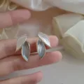 Elegant leaf-shaped stud earrings with white and blue enamel plating in gold finish - Double Leaf Gradient Style (E1534) / White and Blue Gradient (E1534)