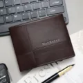 Professional dark brown men's short business wallet with a textured leather finish - Brown