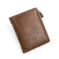 Cartera vertical de cuero marrón de alta calidad para hombre con cremallera lateral - Marrón Claro(M139-10)