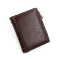 Cartera vertical de cuero marrón oscuro para hombre con cremallera lateral y ranuras - Marrón Oscuro(M139-10)