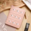 Floral embroidered pink short zip-around wallet and card holder for women - Pink