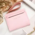 Elegante cartera pequeña rosa con cremallera para mujer, ranura tarjetas y correa de mano - Rosa