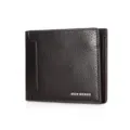 Sleek black textured PU leather bifold wallet with multi-card slots by MenBense - Trifold Short Wallet (D2423-1) / Black