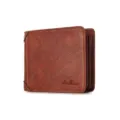 Retro brown leather tri-fold men's wallet with multiple card slots and grainy texture - Light Brown
