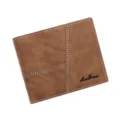 Menbense men's short bifold wallet in classic brown faux leather with decorative stitching. - Light Coffee