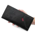 Black long PU leather wallet for men with Kingdushi embossed design and multi-card slots. - Black (C193-2A)