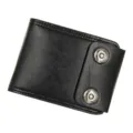 Klassische schwarze kurze Herren-Brieftasche mit funktionellem Doppel-Metalldruckknopf - Einfacher Stil mit Doppelten Druckknöpfen (D02-2) / Schwarz