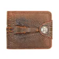 Elegante bruine bifold herenportemonnee met krokodillenreliëf en handige drukknoop - Stijl B Korte Portemonnee met Gesp / Donkere Koffie