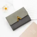 Cartera corta gris para mujer con hebilla en V dorada para guardar tarjetas de estudiante - Gris