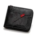 Vintage embossed black leather men's short wallet with zipper and large capacity - Zip-around Trifold / Black