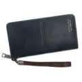 Classic men's long PU leather clutch bag with zipper and wrist strap in navy blue - Style 2023-29 / Blue