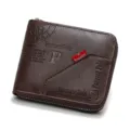 Vintage embossed men's short zippered wallet in premium textured dark brown leather - Zip-around Trifold / Dark Coffee