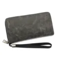 Vintage men's long wallet with B logo in gray PU leather featuring a secure zipper closure - Black